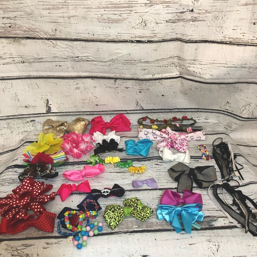 Random bows and bracelet lot for girls accessories ready for school multicolor